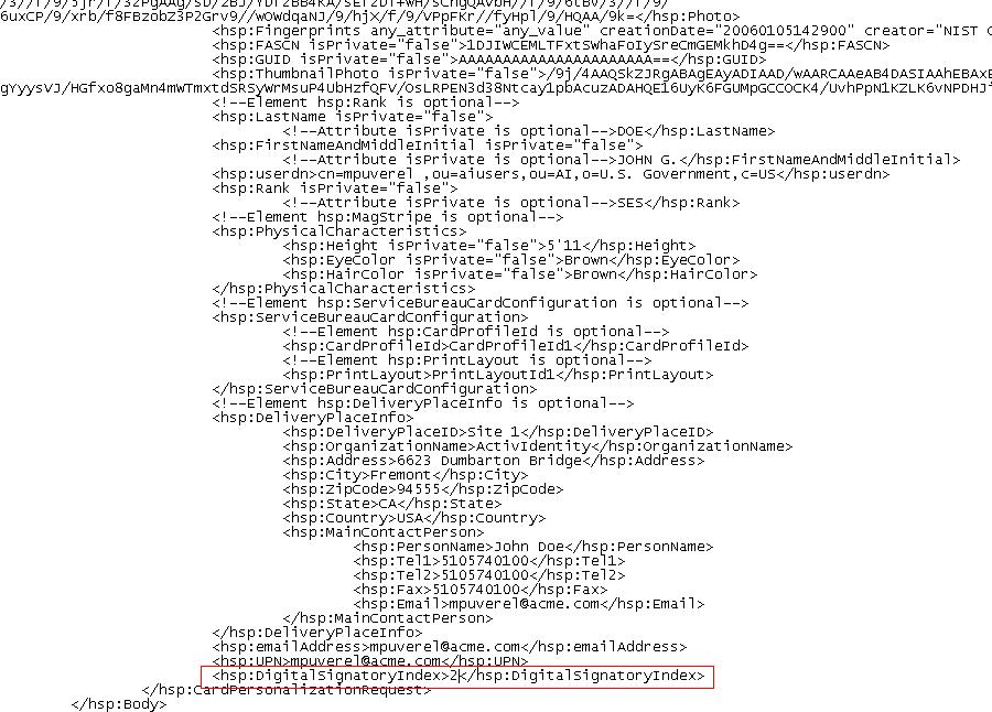Extract of CPR 2.1.8.sample.xml file with DigitalSignatoryIndex item outlined in red